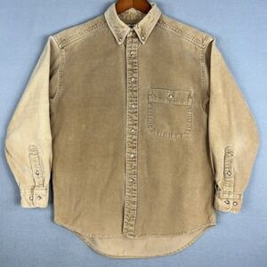 VTG Field Gear Corduroy Button Down Shirt Mens M Tan Beige Workwear Sturdy 90s